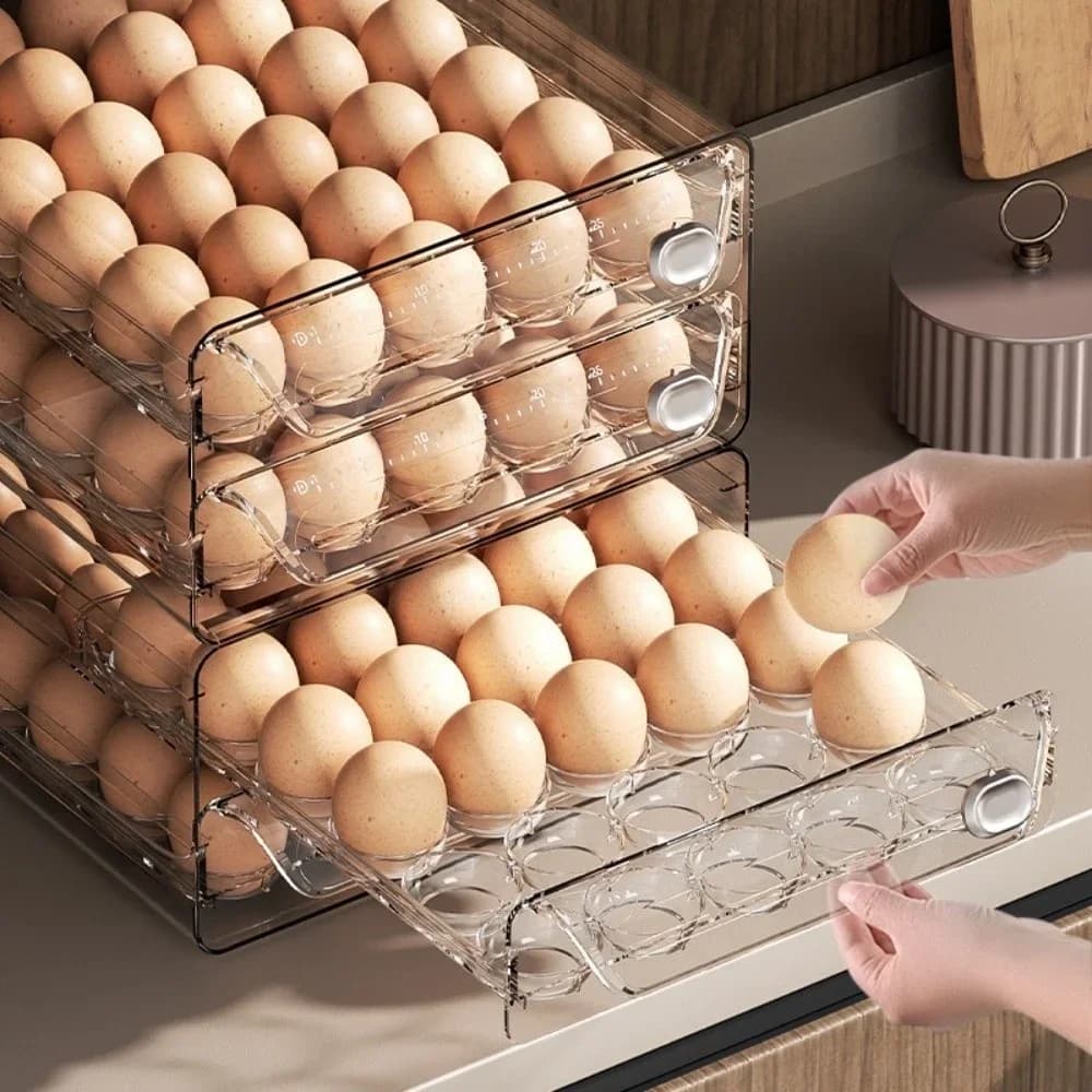 Boîte à Œufs Transparente Double Couche - Organisateur Tiroir avec Curseur Temporel