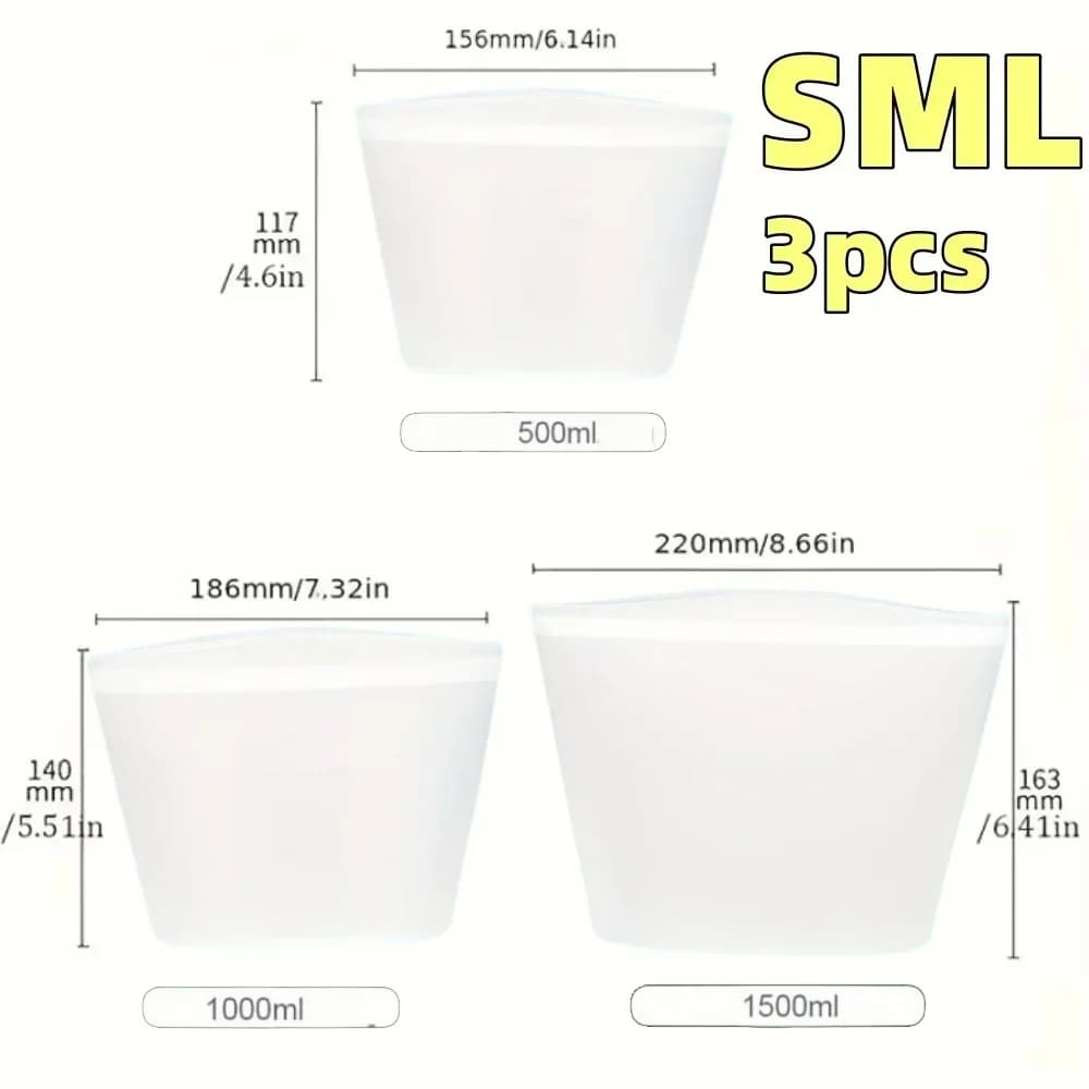 Sacs de conservation réutilisables en silicone | Sachets hermétiques étanches pour réfrigérateur (1/3 pièces)