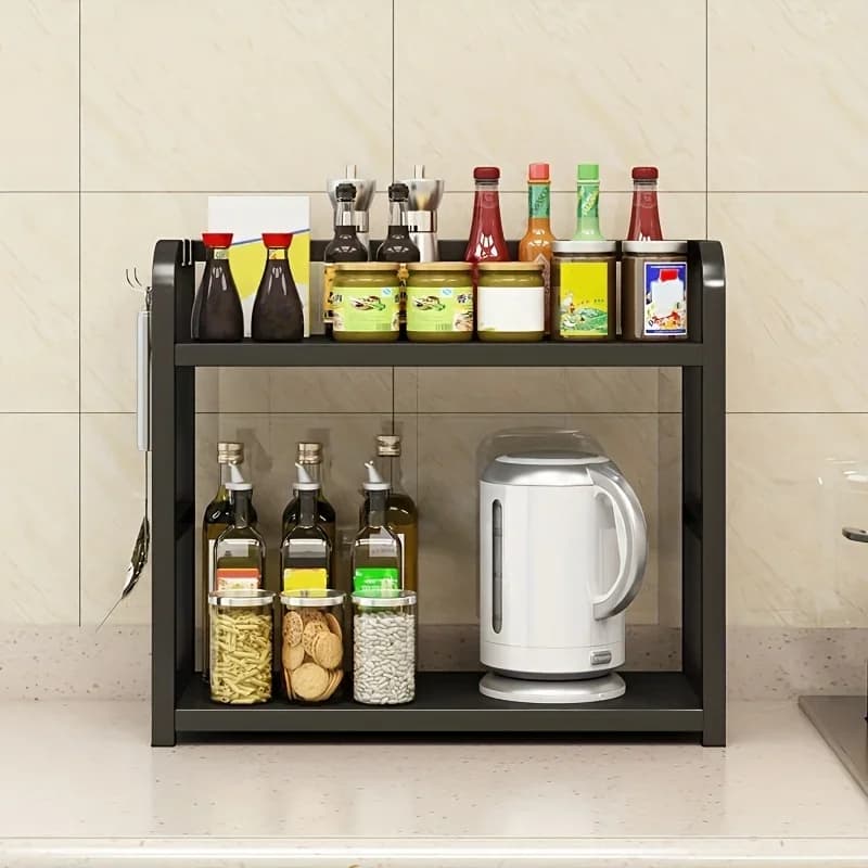 Étagère de comptoir en métal à 2 niveaux - Rangement café, tasses et épices