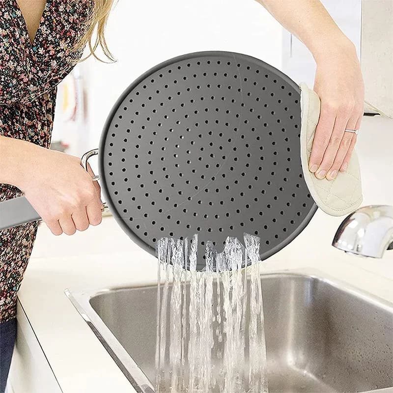 Écran anti-projections en silicone avec poignée, couvercle anti-éclaboussures d'huile et égouttoir résistant à la chaleur pour poêle