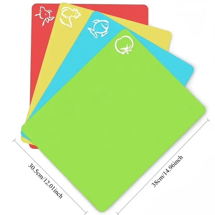 Lot de 4 planches à découper flexibles et antidérapantes en plastique avec icônes d'aliments
