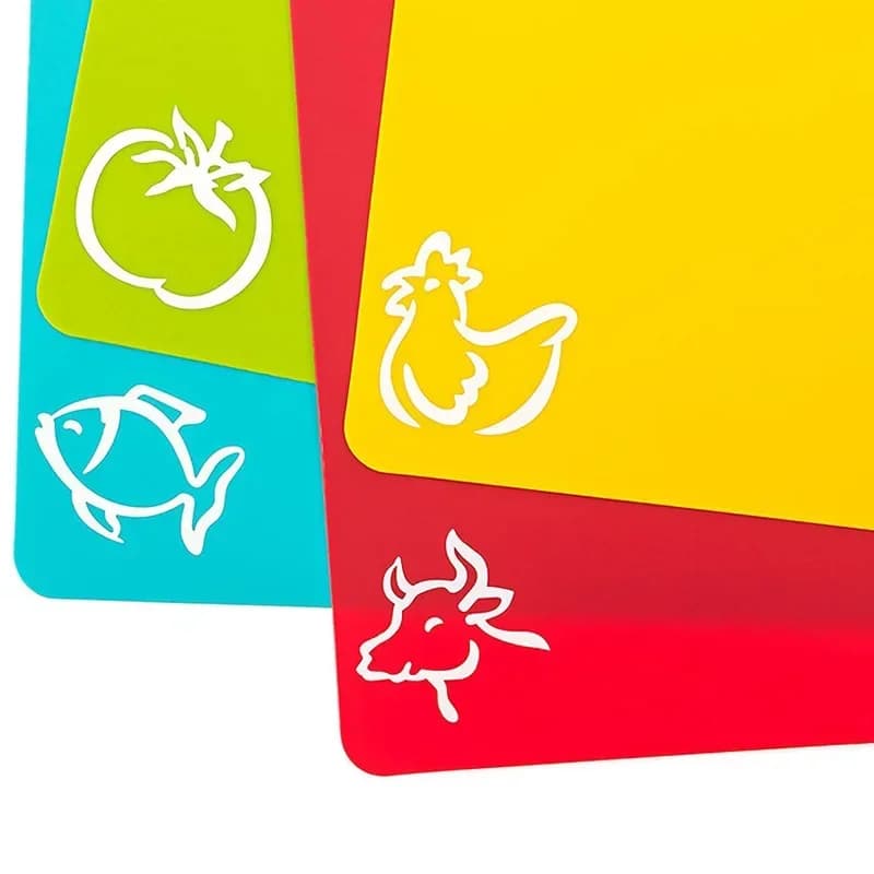 Lot de 4 planches à découper flexibles et antidérapantes en plastique avec icônes d'aliments