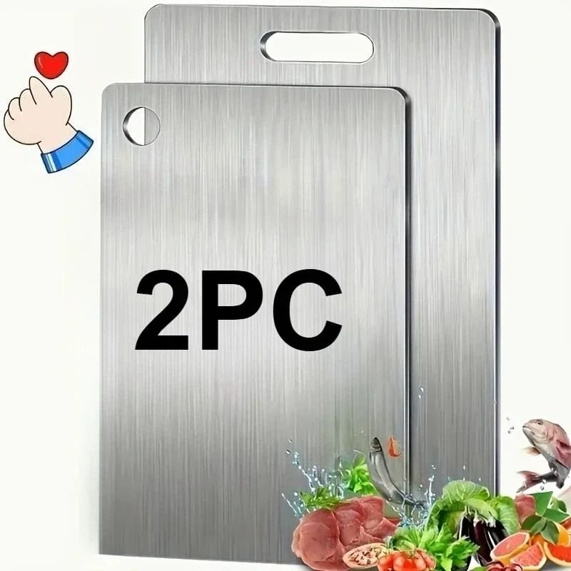 Lot de 2 Planches à Découper en Acier Inoxydable - Antidérapantes, Sans BPA et Antirouille