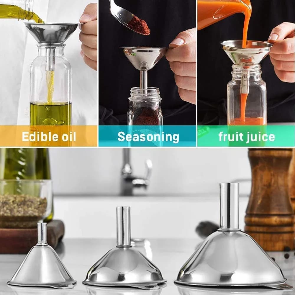 Lot de 3/5 entonnoirs de cuisine en acier inoxydable de qualité alimentaire