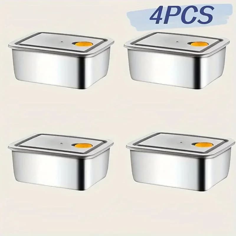 Lot de 4 boîtes de conservation en acier inoxydable épaissi - Hermétiques et empilables sans BPA pour frigo et congélateur