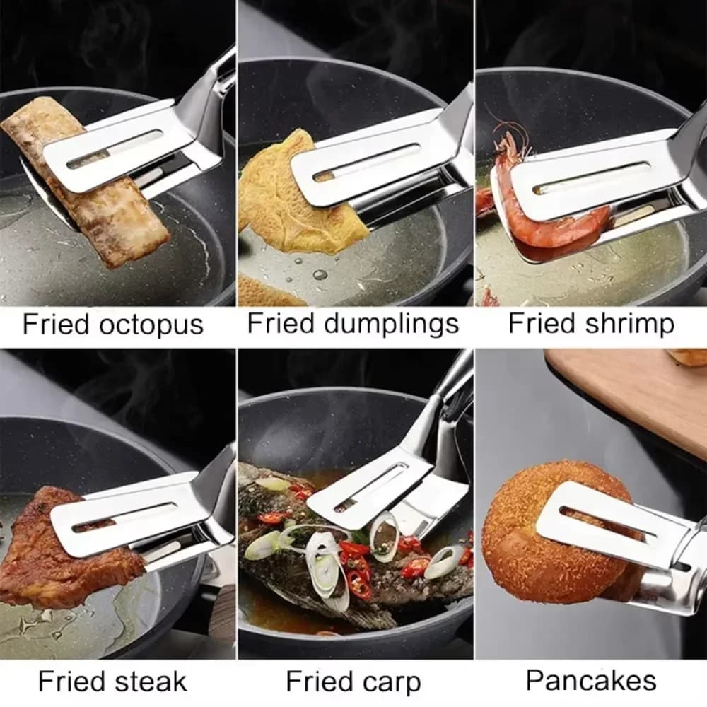 Pince spatule double face en acier inoxydable pour steak, poisson et pizza (1/2/4 pièces)