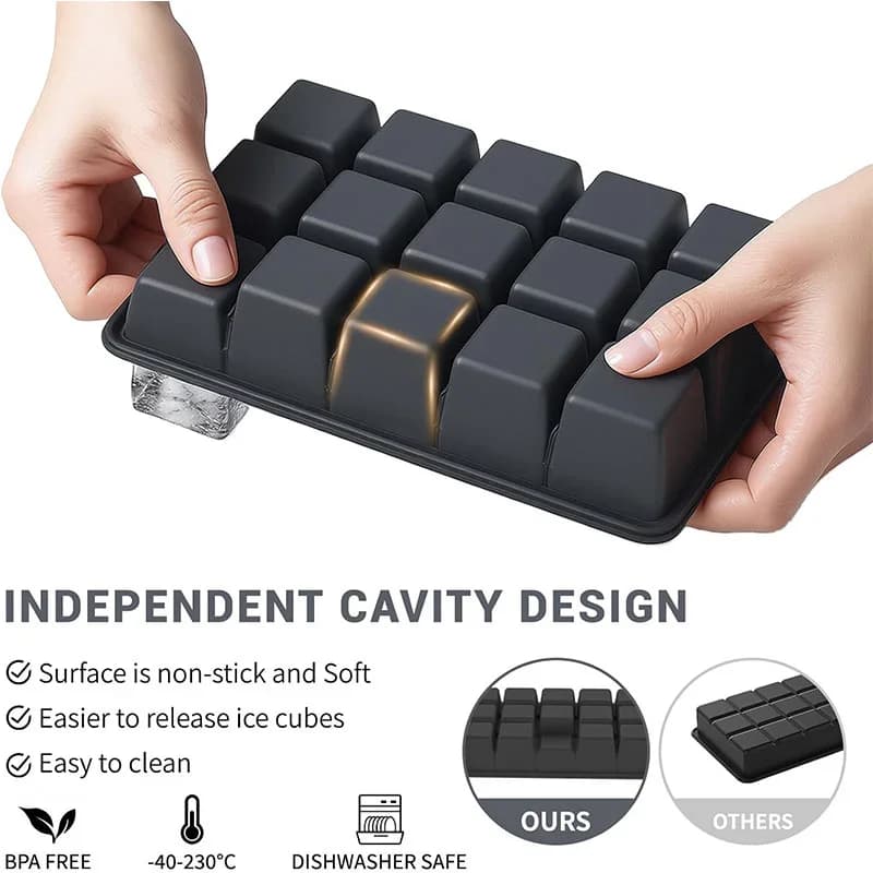 Lot de 2 bacs à glaçons en silicone avec couvercle | 15 compartiments réutilisables