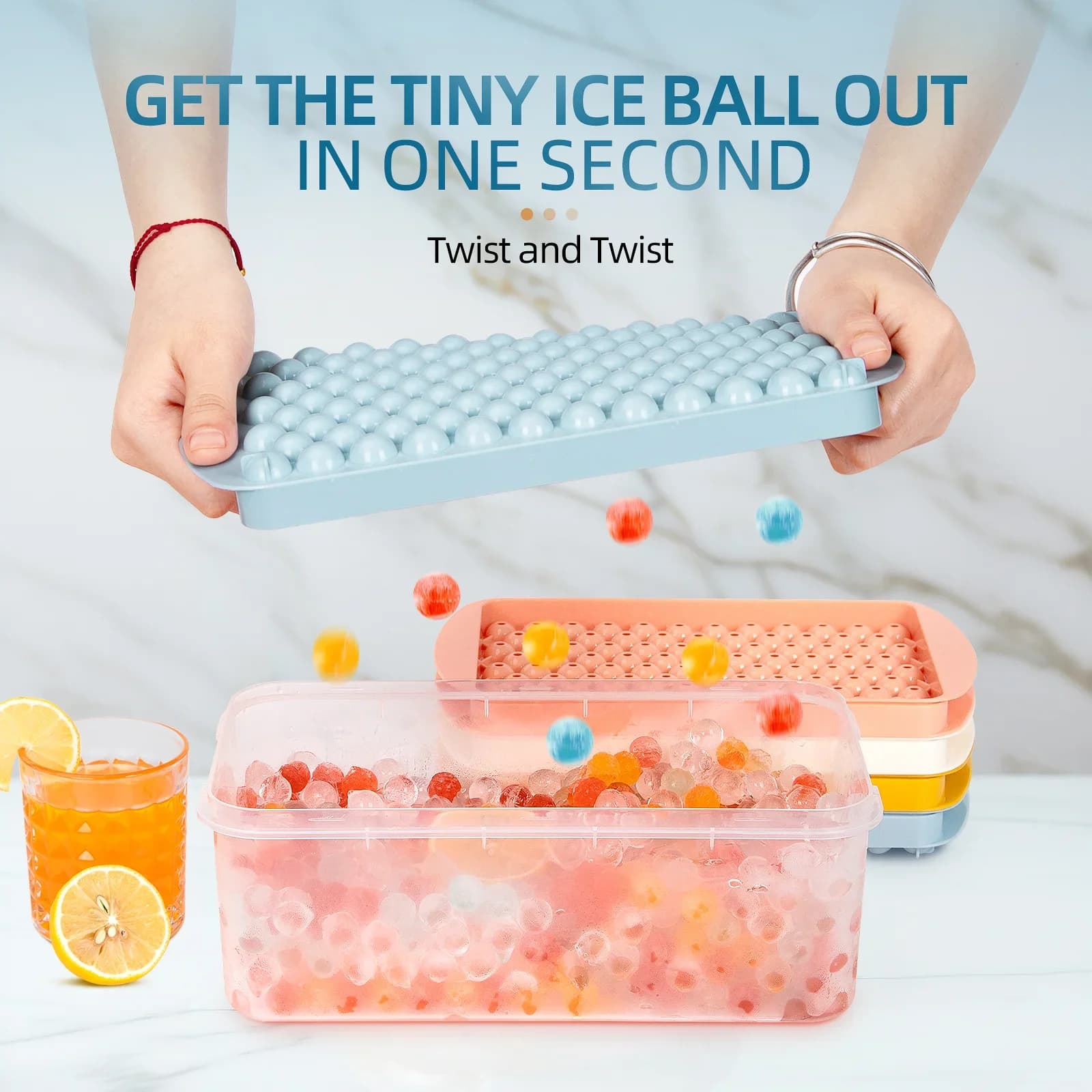 Bac à Glaçons Rond 104 Alvéoles - Moule Mini Billes de Glace pour Cocktails, Whisky et Café