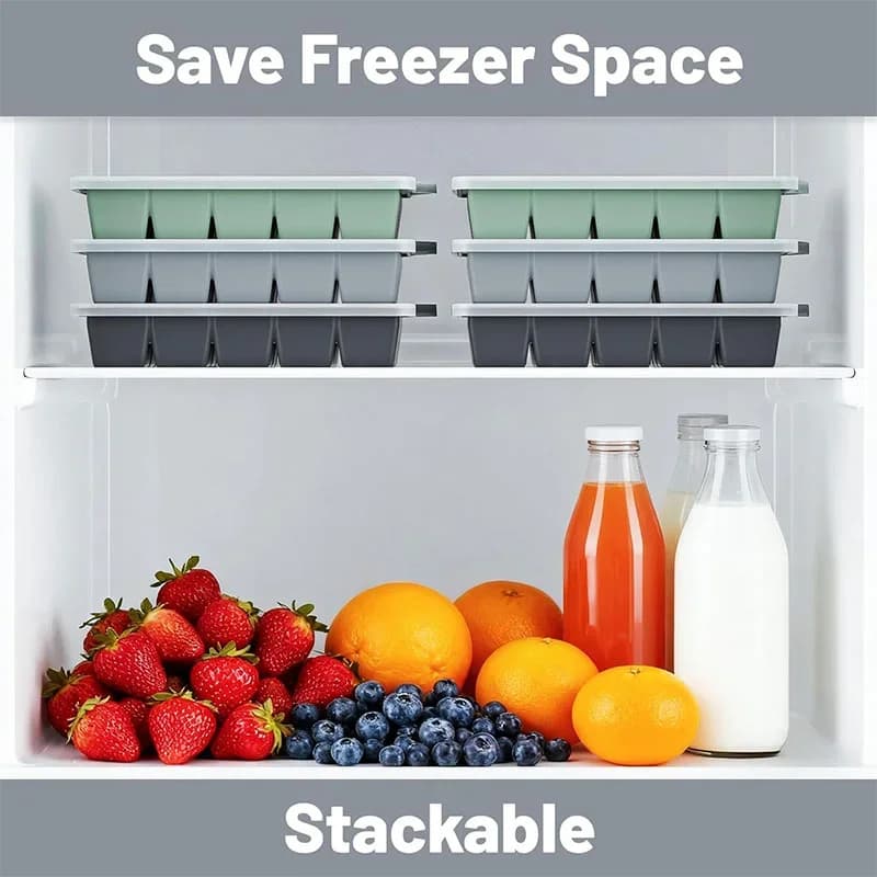 Lot de 2 bacs à glaçons en silicone avec couvercle | 15 compartiments réutilisables