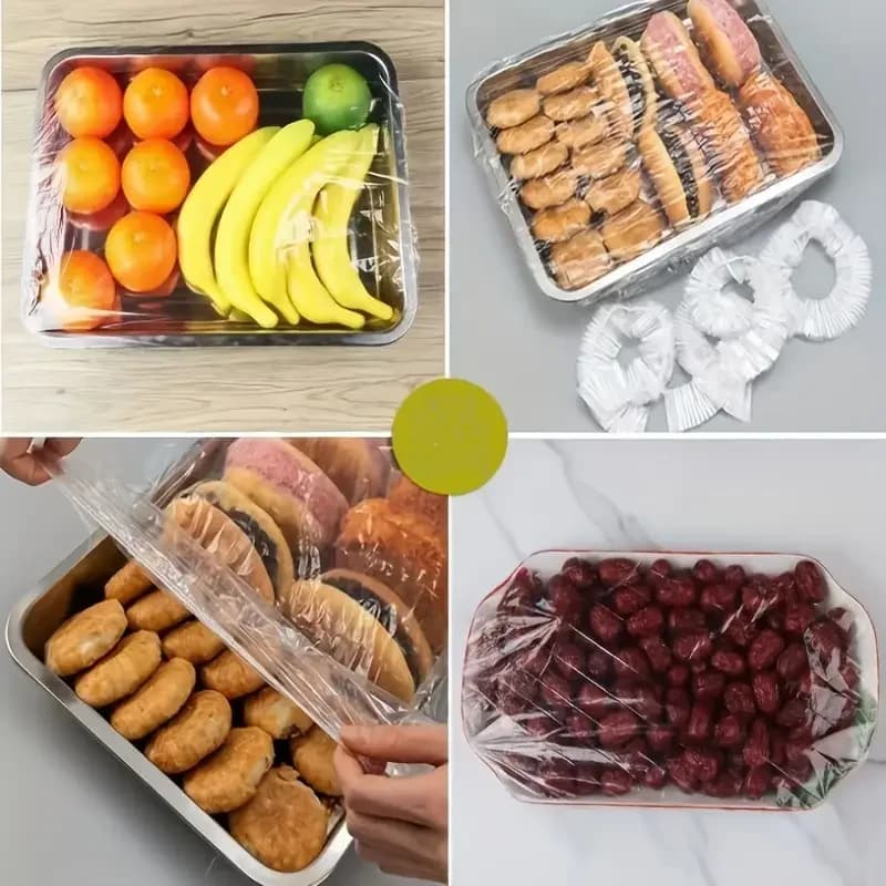 50 Couvre-Plats Élastiques Réutilisables en PE - Charlottes Alimentaires Extensibles pour Pain, Fruits et Encas