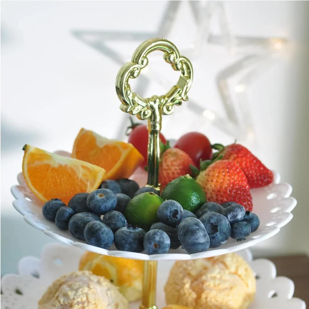 Présentoir à Gâteaux 3 Niveaux - Plat de Service à Fruits pour Fêtes, Anniversaires et Mariages
