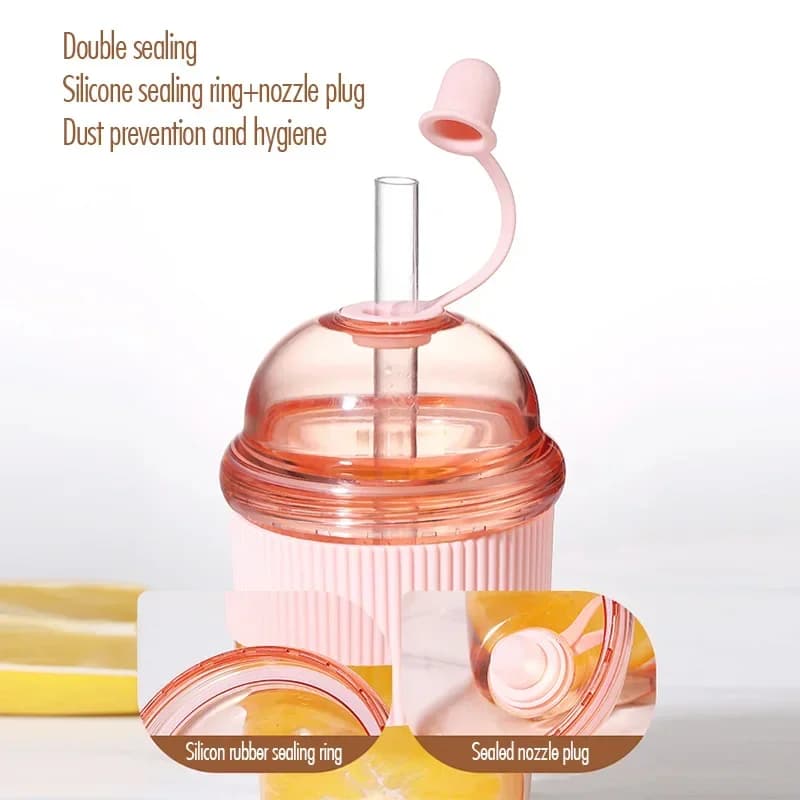Gobelet avec Paille Rabattable 430 ml - Bouteille Réutilisable Style Ins