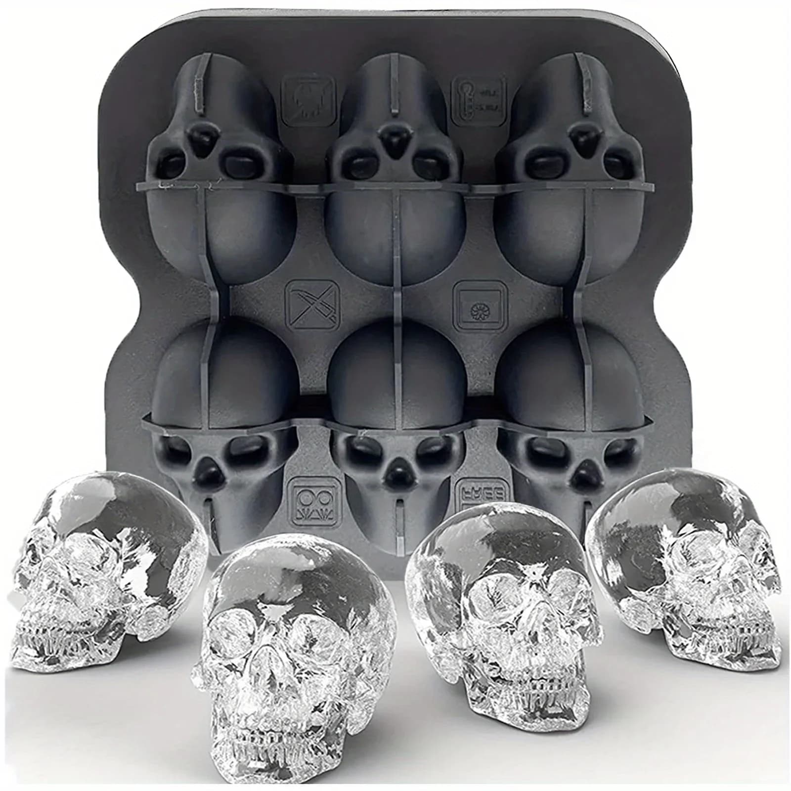 Moule à Glaçons Tête de Mort 3D en Silicone sans BPA pour Cocktails