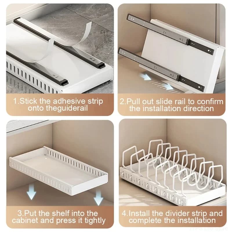 Rangement de cuisine coulissant multifonction pour couvercles, épices et plats