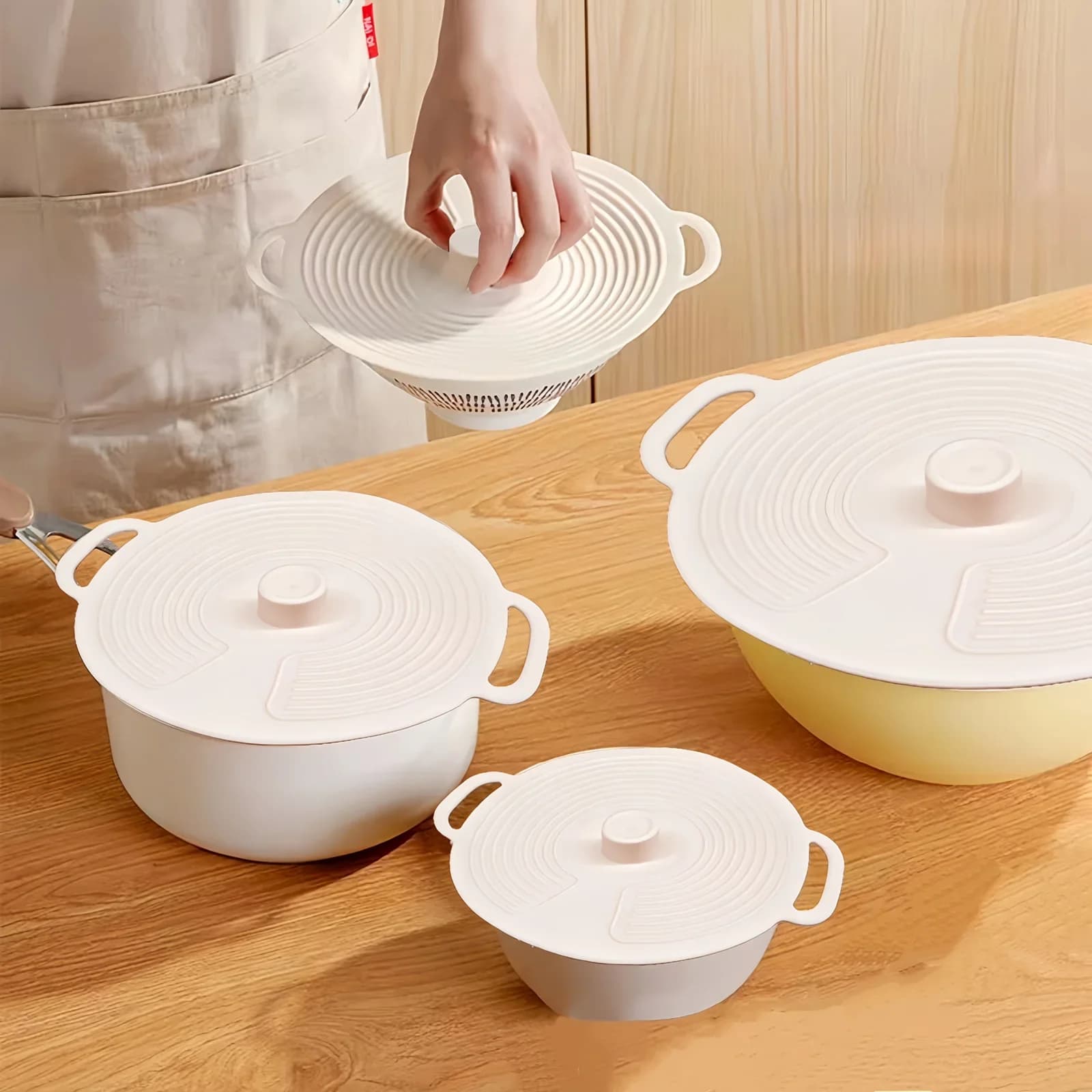 Lot de 3/6 couvercles en silicone à double poignée, anti-éclaboussures pour micro-ondes et casseroles
