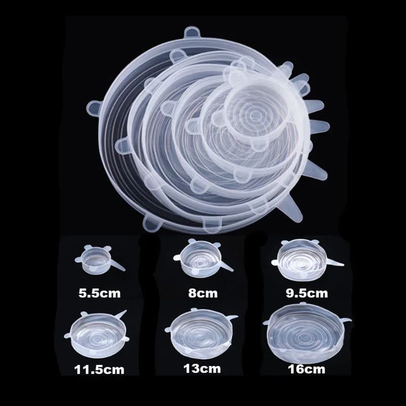 Lot de 6 couvercles extensibles en silicone réutilisables pour bols et aliments