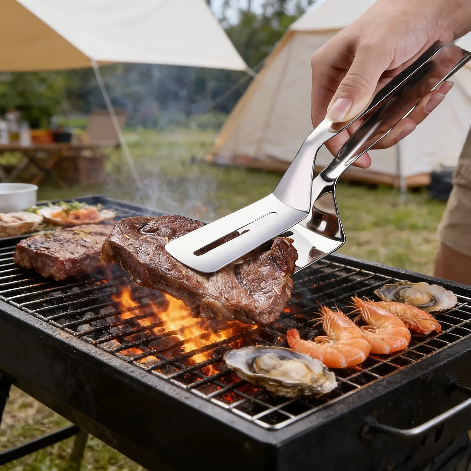 Pince spatule double face en acier inoxydable pour steak, poisson et pizza (1/2/4 pièces)