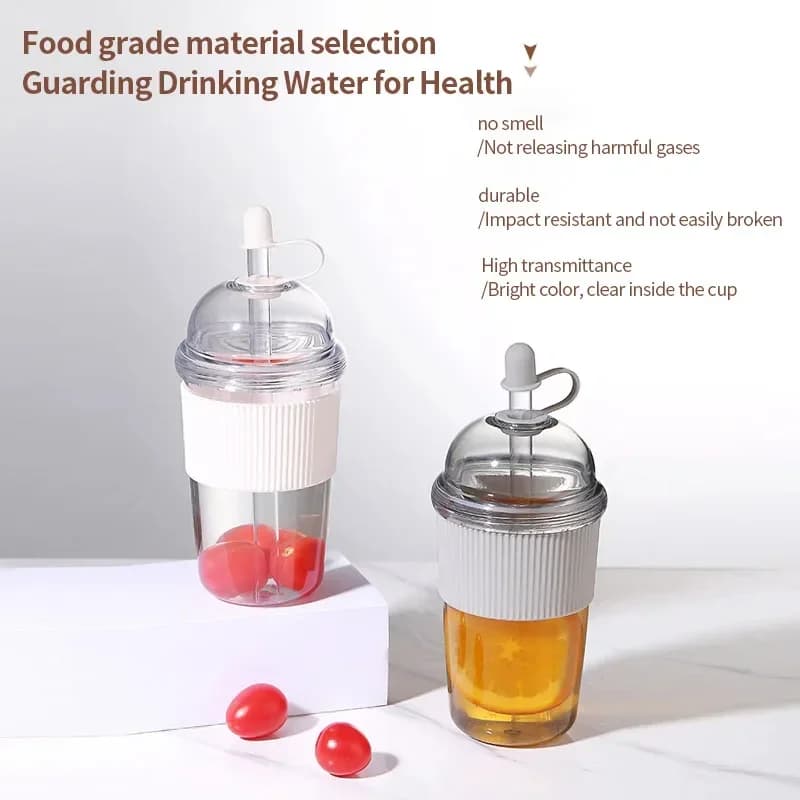 Gobelet avec Paille Rabattable 430 ml - Bouteille Réutilisable Style Ins