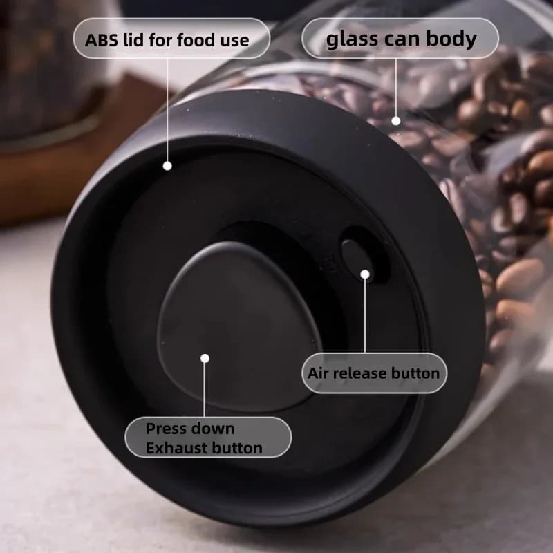 Bocal hermétique sous vide en verre avec couvercle noir pour café et thé
