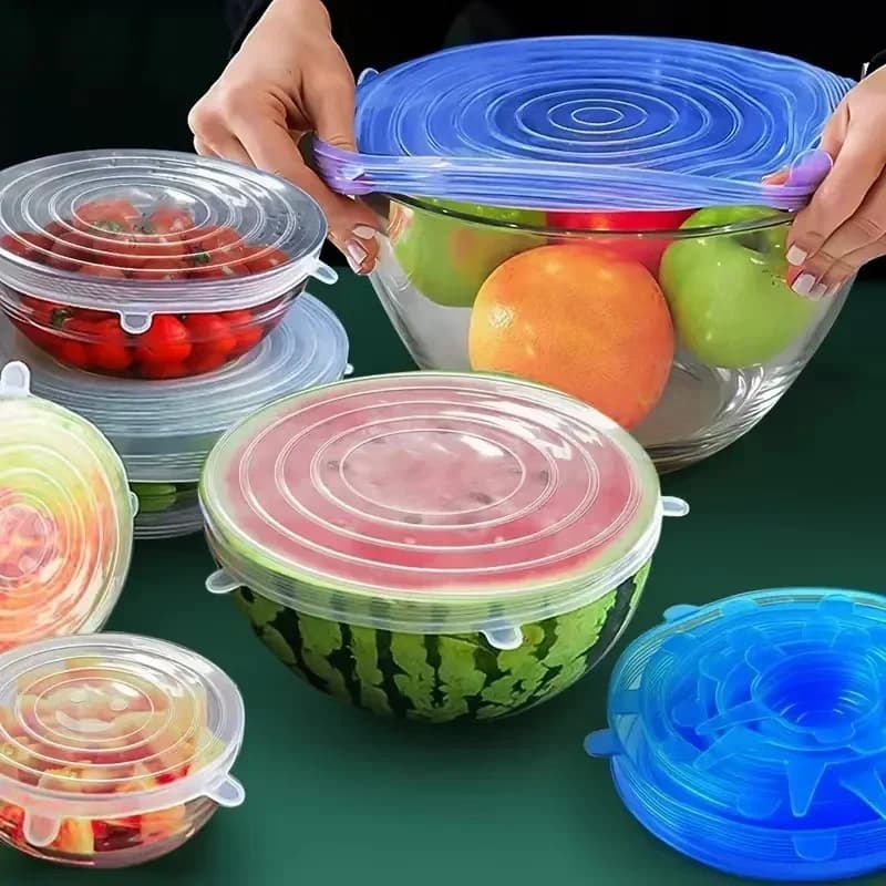 Lot de 6 couvercles extensibles en silicone réutilisables pour bols et aliments
