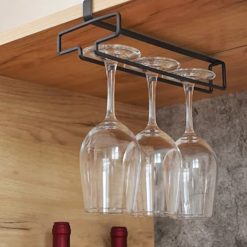 Porte-verres à vin suspendu, support pour verres à pied sans perçage, égouttoir inversé