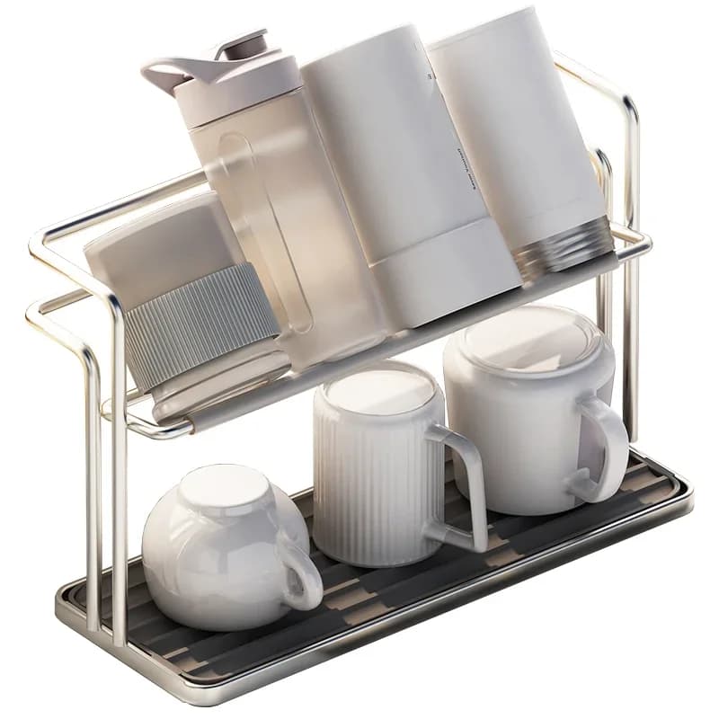 Égouttoir à tasses double couche en acier inoxydable, support suspendu avec plateau pour cuisine