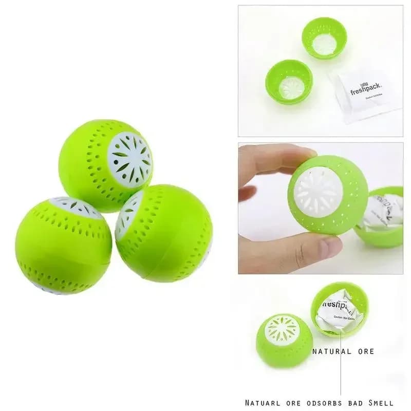 Lot de 3 boules désodorisantes au charbon actif pour réfrigérateur - Anti-odeurs pour cuisine