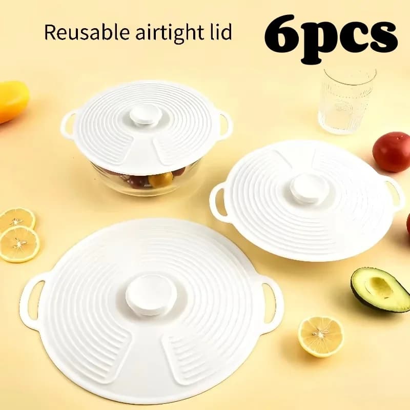Lot de 3/6 couvercles en silicone à double poignée, anti-éclaboussures pour micro-ondes et casseroles