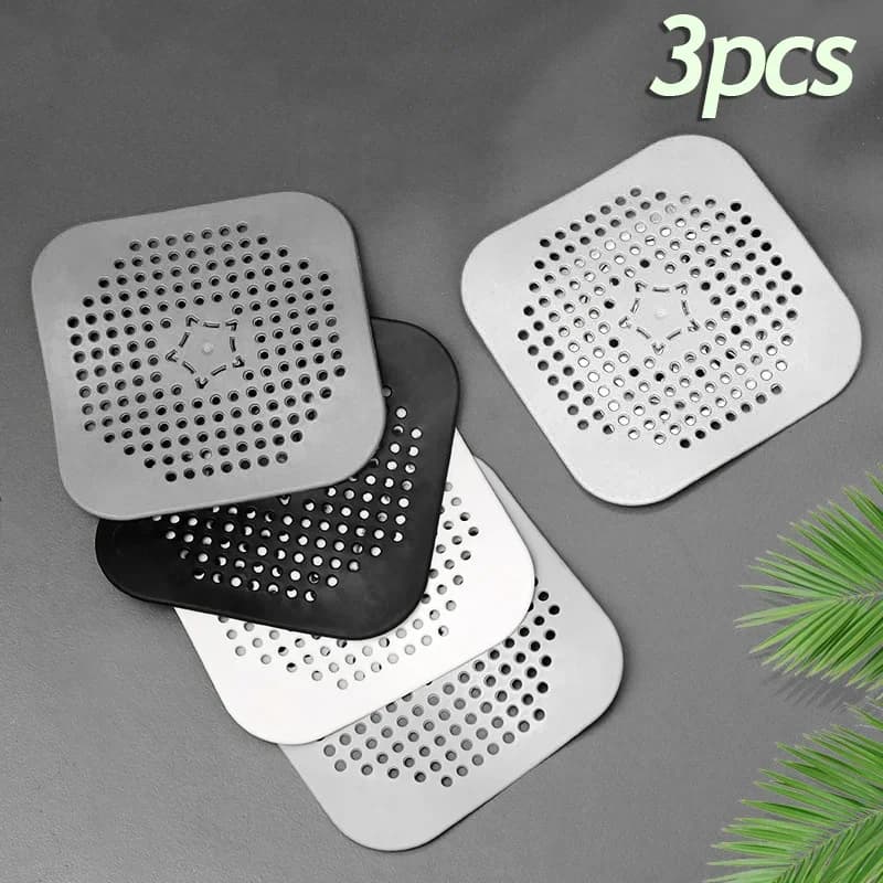 Lot de 3 filtres attrape-cheveux en silicone pour évier, douche et baignoire
