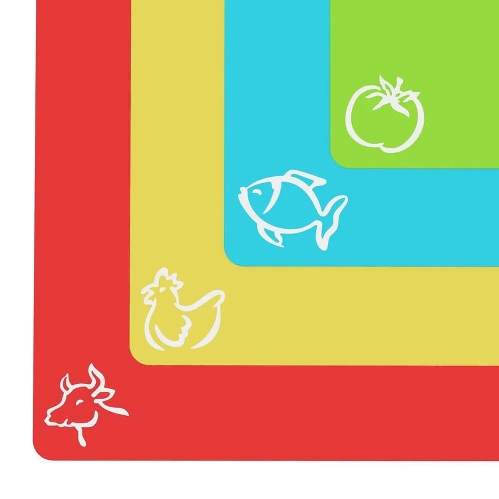 Lot de 4 planches à découper flexibles et antidérapantes en plastique avec icônes d'aliments