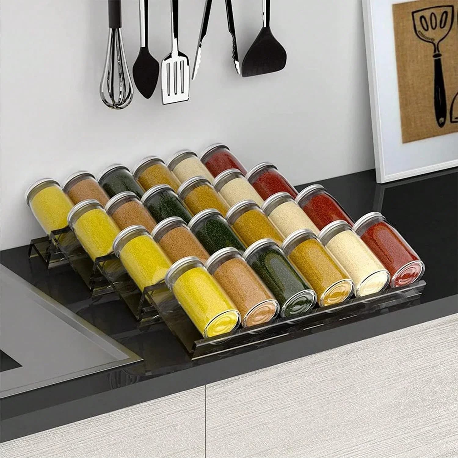 Organisateur de Tiroir à Épices Réglable en Acrylique - Support Extensible pour Pots d'Épices