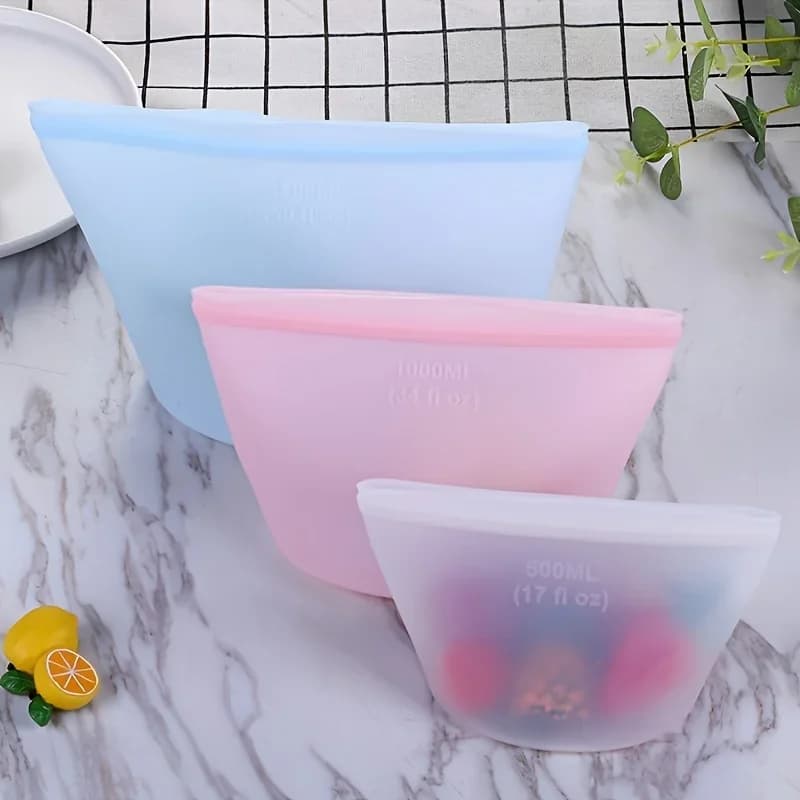 Sacs de conservation réutilisables en silicone | Sachets hermétiques étanches pour réfrigérateur (1/3 pièces)