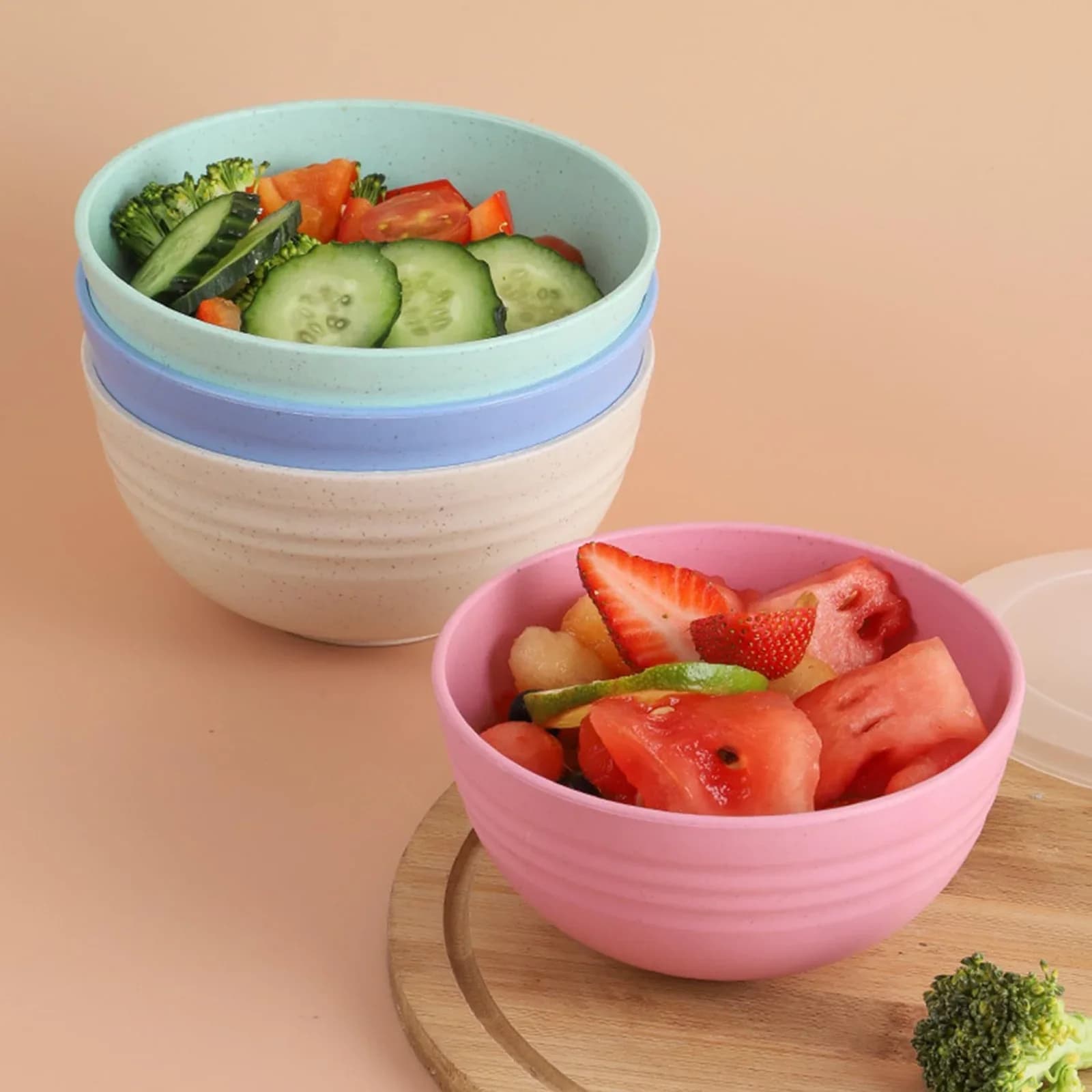 Lot de 4 bols incassables en plastique PP 24 oz pour soupe, riz et céréales - Micro-ondes et lave-vaisselle
