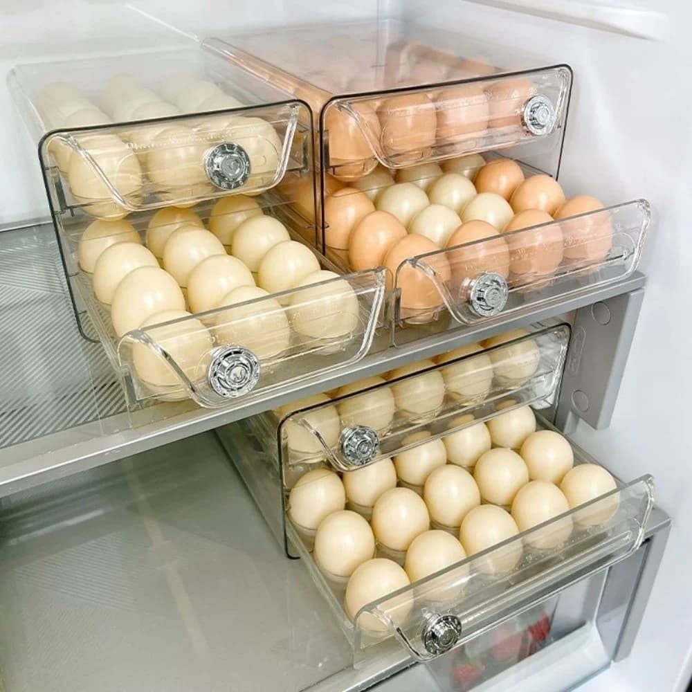 Boîte à Œufs Transparente Double Couche - Organisateur Tiroir avec Curseur Temporel
