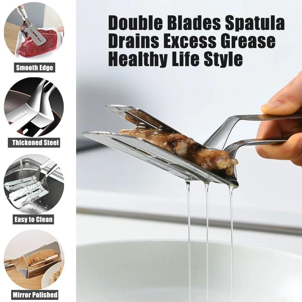Pince spatule double face en acier inoxydable pour steak, poisson et pizza (1/2/4 pièces)