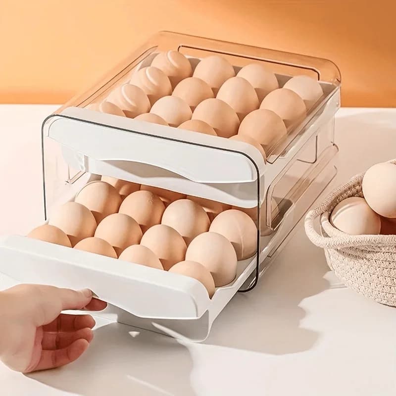 Boîte de rangement pour œufs à 2 niveaux type tiroir pour réfrigérateur