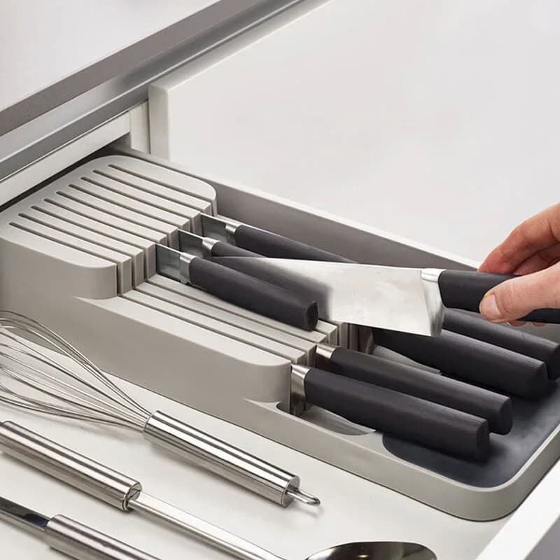 Organisateur de tiroir pour couverts et couteaux - Bac de rangement cuisine pour vaisselle et épices