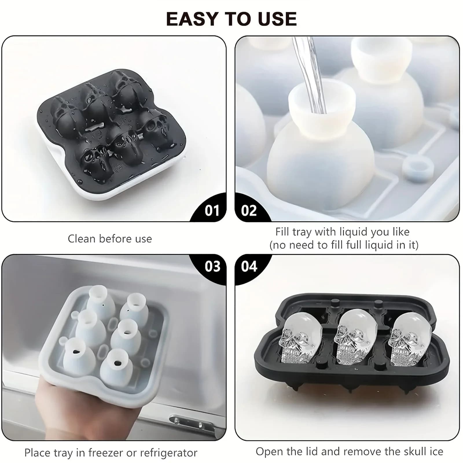 Moule à Glaçons Tête de Mort 3D en Silicone sans BPA pour Cocktails