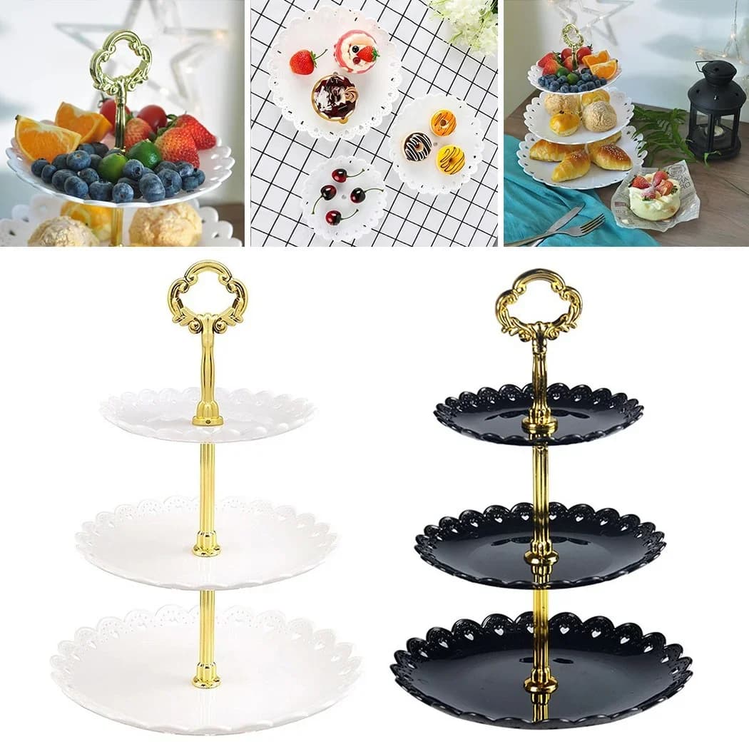Présentoir à Gâteaux 3 Niveaux - Plat de Service à Fruits pour Fêtes, Anniversaires et Mariages