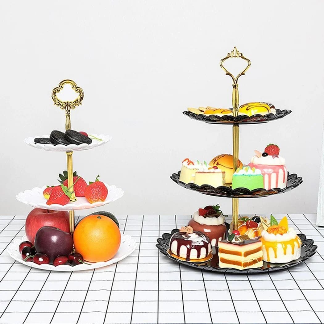 Présentoir à Gâteaux 3 Niveaux - Plat de Service à Fruits pour Fêtes, Anniversaires et Mariages