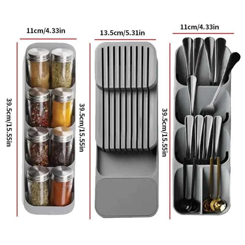 Organisateur de tiroir pour couverts et couteaux - Bac de rangement cuisine pour vaisselle et épices