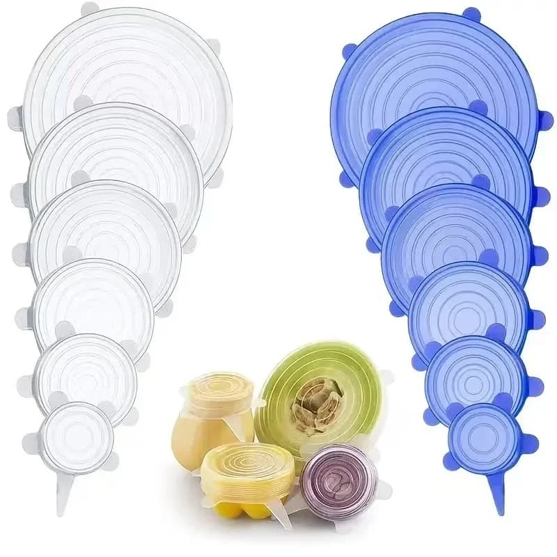 Lot de 6 couvercles extensibles en silicone réutilisables pour bols et aliments
