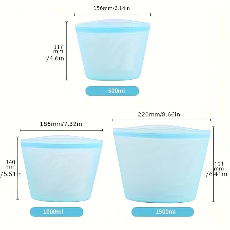 Sacs de conservation réutilisables en silicone | Sachets hermétiques étanches pour réfrigérateur (1/3 pièces)