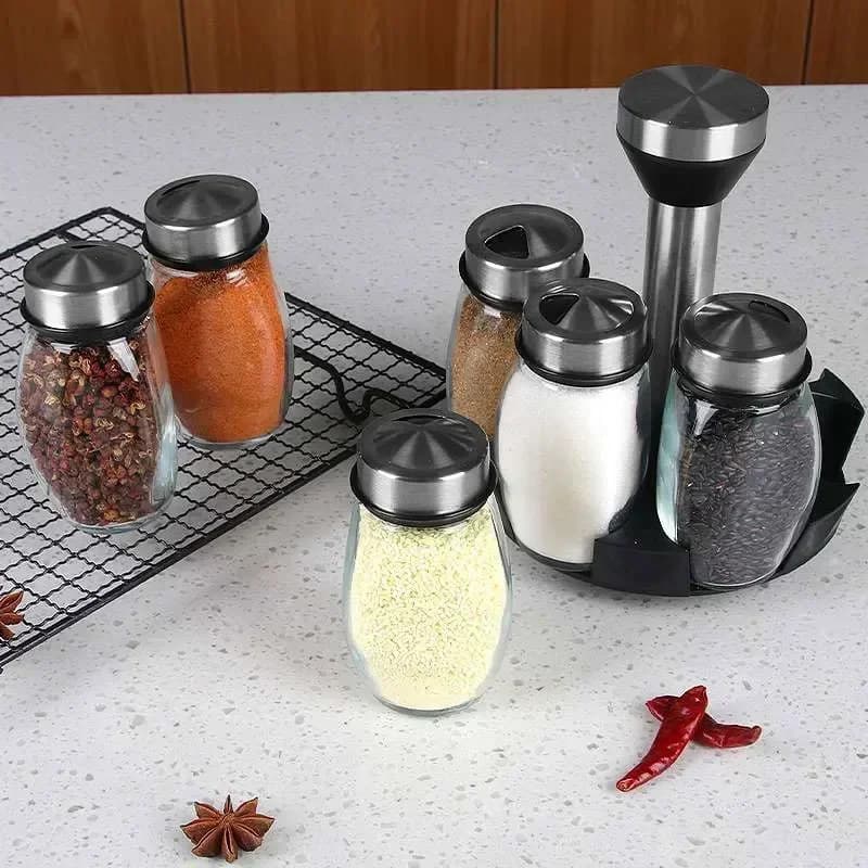 Pot à épices individuel en verre avec support - Salière et poivrière