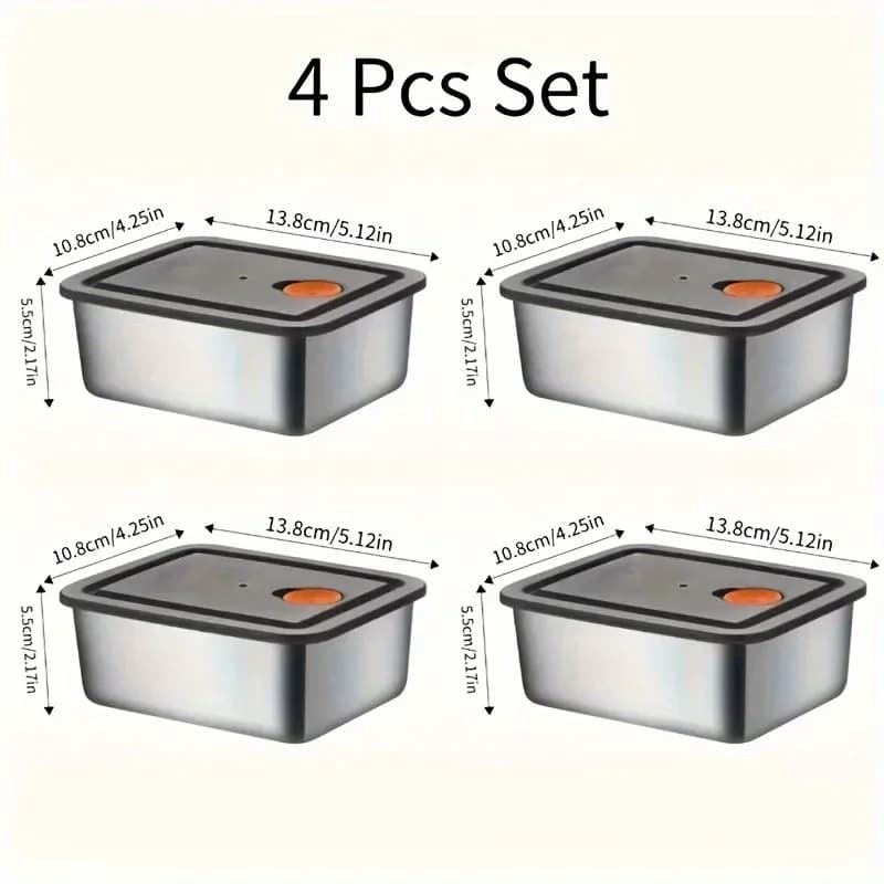 Lot de 4 boîtes de conservation en acier inoxydable épaissi - Hermétiques et empilables sans BPA pour frigo et congélateur