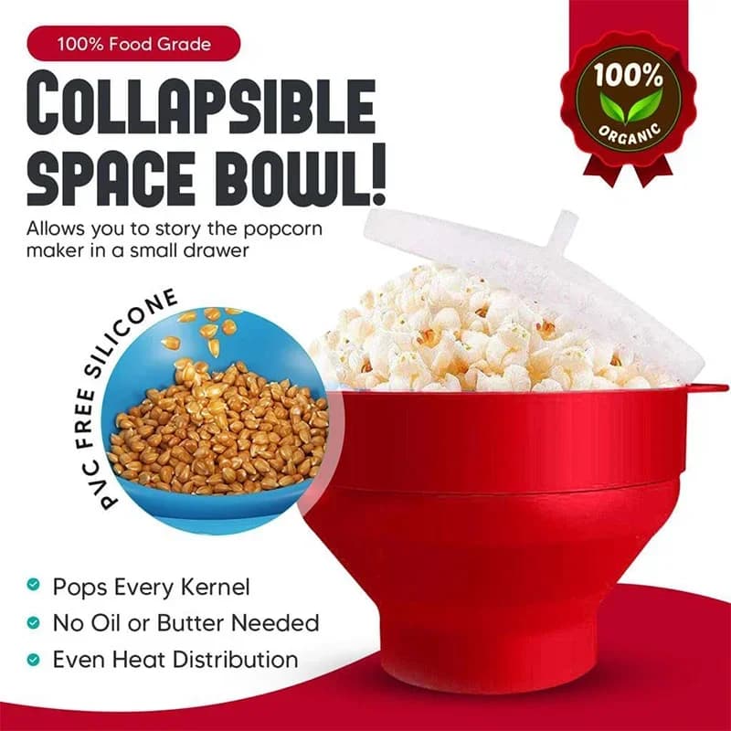 Cuiseur à pop-corn pliable en silicone pour micro-ondes sans BPA avec couvercle