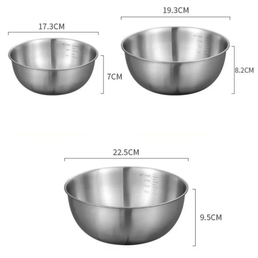 Lot de 1 à 3 bols en acier inoxydable gradués pour cuisine, pâtisserie et conservation des aliments, bols mélangeurs grande capacité