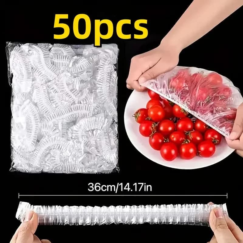 50 Couvre-Plats Élastiques Réutilisables en PE - Charlottes Alimentaires Extensibles pour Pain, Fruits et Encas