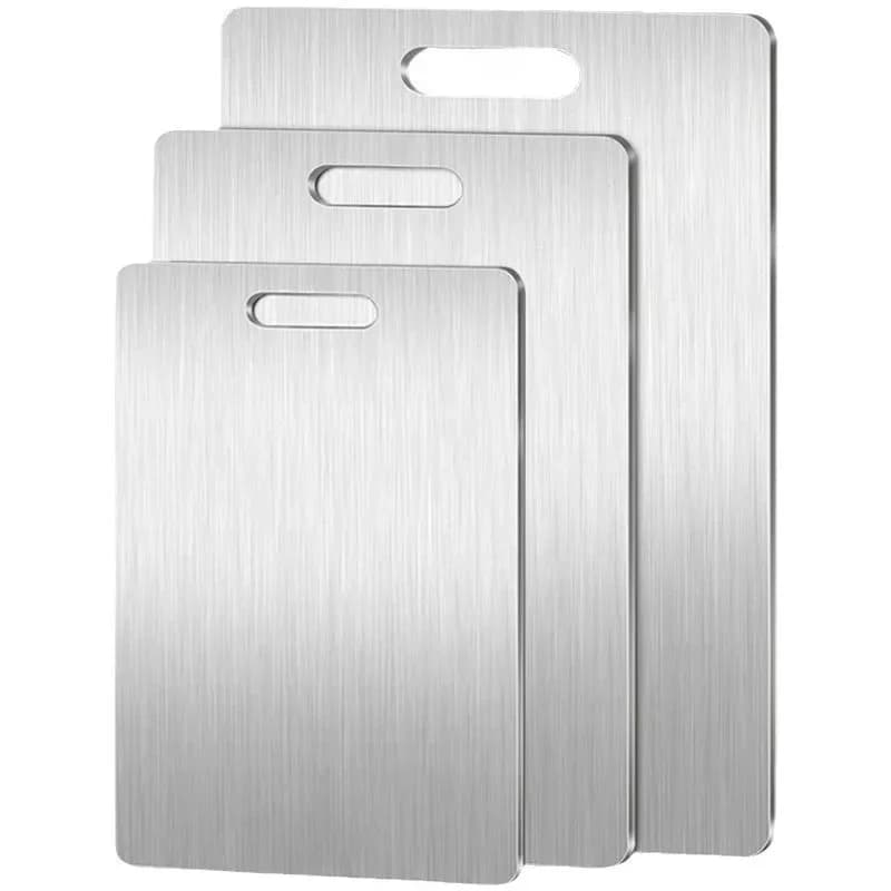 Lot de 3 Planches à Découper en Acier Inoxydable - Double Face Robuste pour Viande, Légumes et Pâte